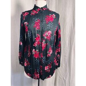 H&M Button Down Blouse Size 6 Modern's Women's Black and Pink Floral Top